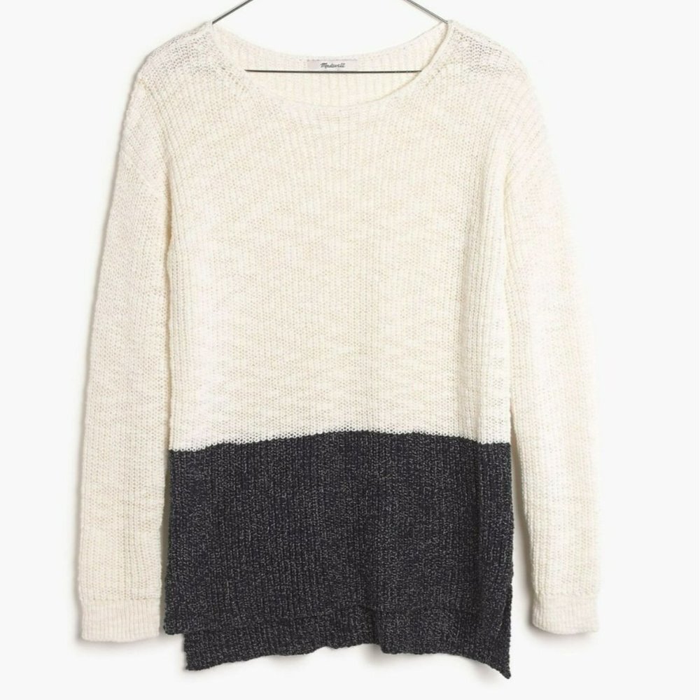 Madewell Sweater Womens Small Cotton Knit Pullover Colorblock Cozy Cozycore